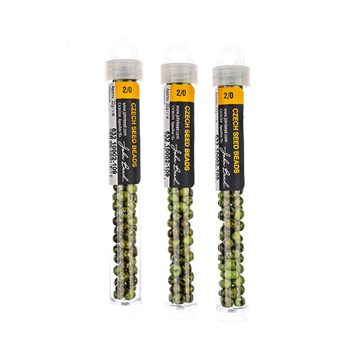 Czech Seedbead Approx 22g Vial 2/0 - Green Shades