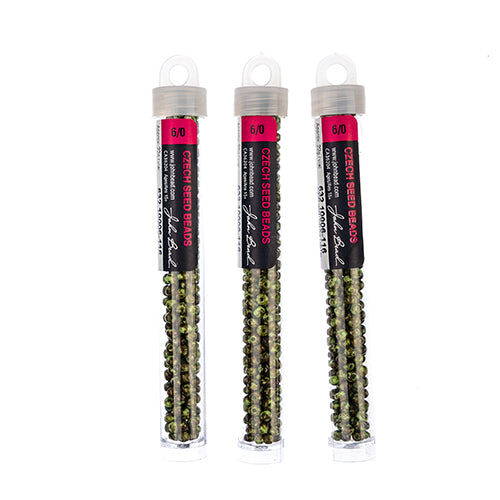 Czech Seedbead Approx 22g Vial 6/0 - Green Shades