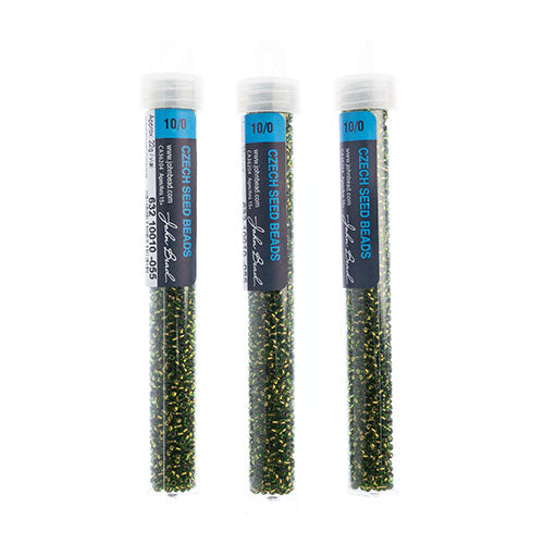 Czech Seed Bead Approx 22g Vial 10/0 - Green Shades