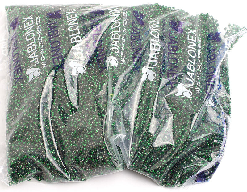 Czech Seed Beads 10/0 Silver Lined - Green Shades