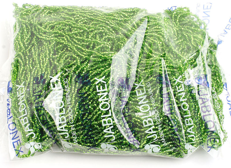 Czech Seed Beads 10/0 Silver Lined - Green Shades
