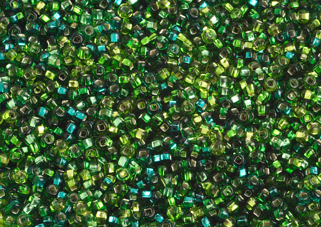 Czech Seed Beads 10/0 Silver Lined - Green Shades