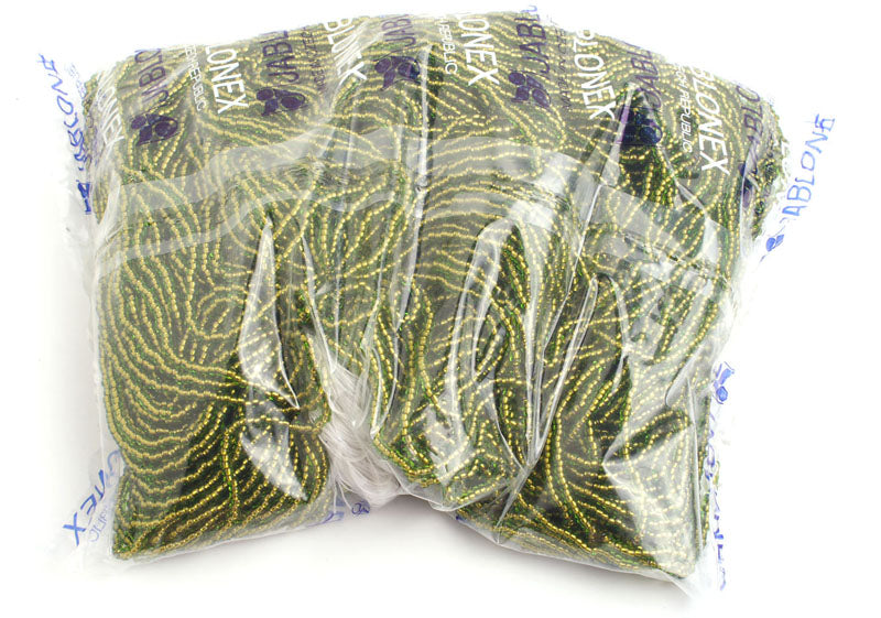 Czech Seed Beads 10/0 Color Lined Green Shades