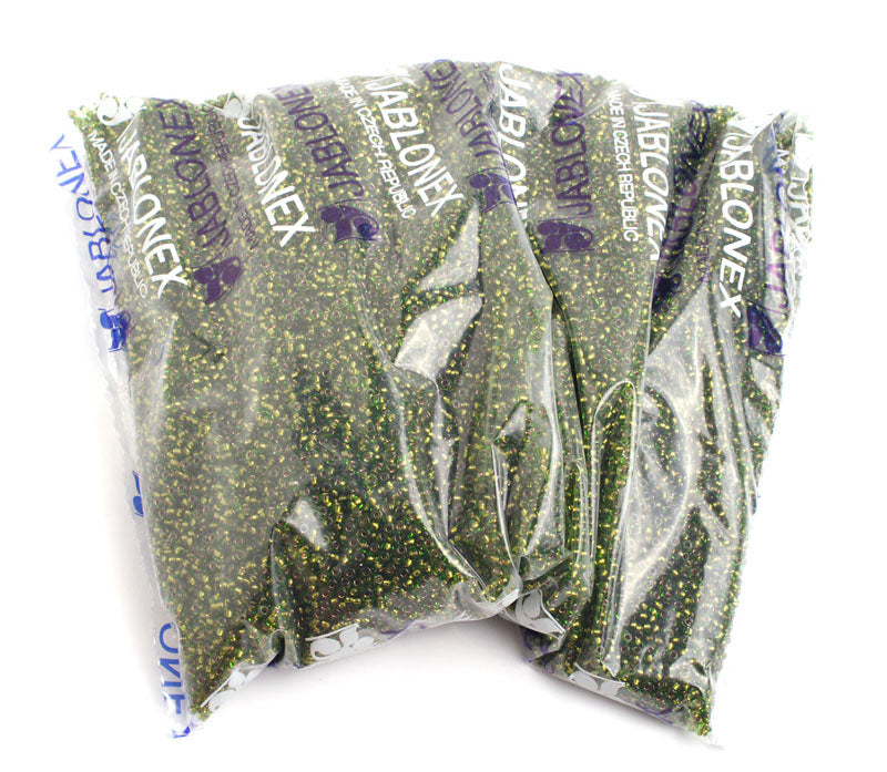 Czech Seed Beads 10/0 Color Lined Green Shades