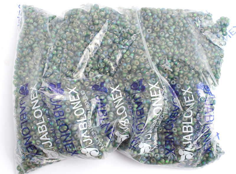 Czech Seed Bead / Pony Beads 6/0 Silver Lined Green Shades