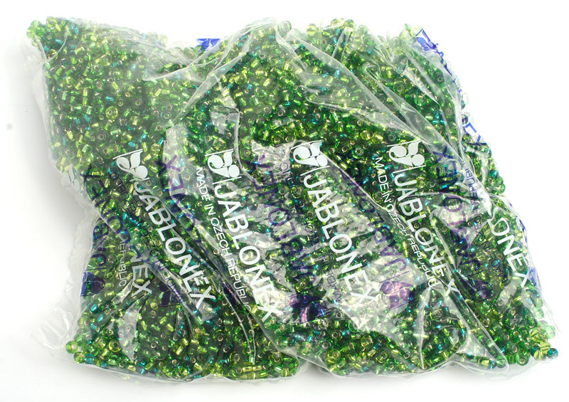 Czech Seed Bead / Pony Beads 6/0 Silver Lined Green Shades