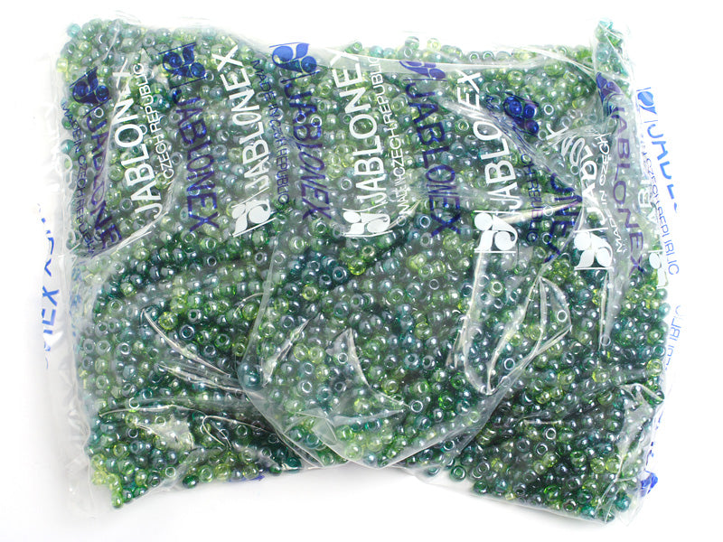 Czech Seed Bead / Pony Beads 6/0 Transparent Green Shades