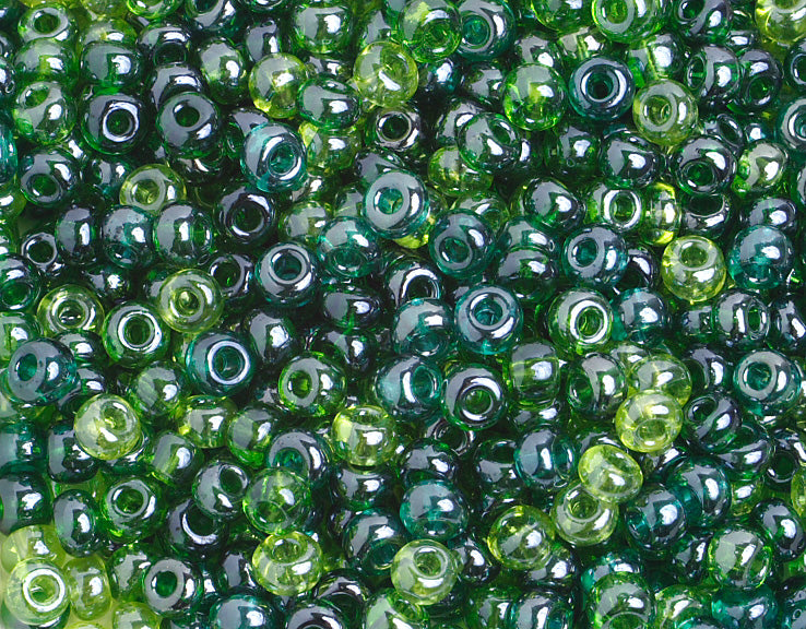 Czech Seed Bead / Pony Beads 6/0 Transparent Green Shades
