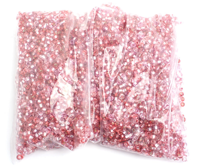 Czech Seed Bead / Pony Beads 6/0 Silver Lined Pink Shades