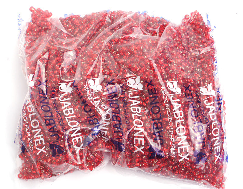 Czech Seed Bead / Pony Beads 6/0 Silver Lined Red Shades