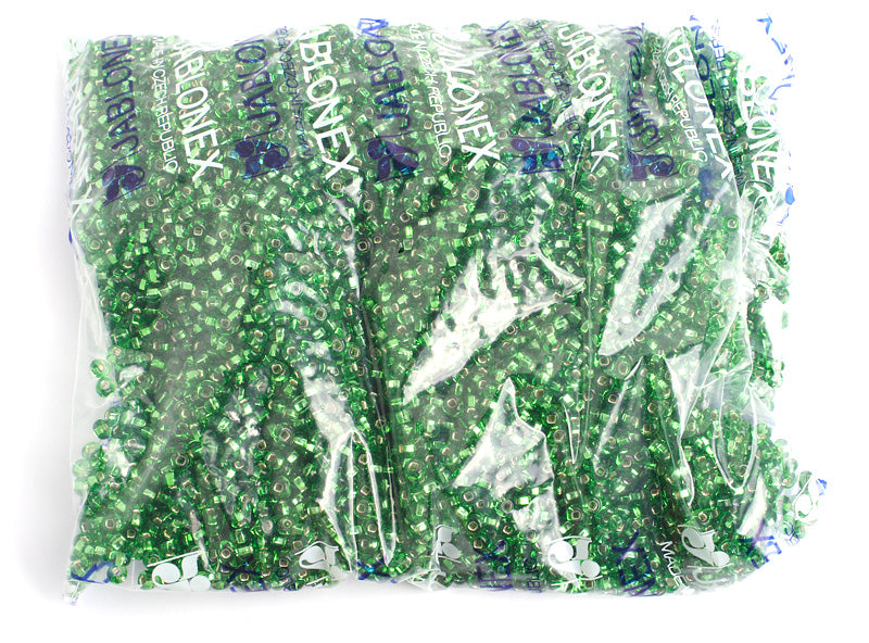 Czech Seed Bead / Pony Beads 6/0 Silver Lined Green Shades