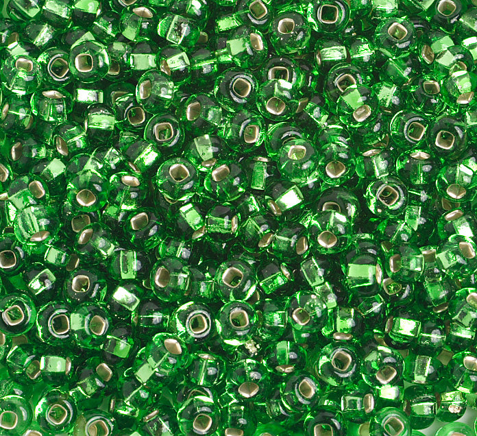 Czech Seed Bead / Pony Beads 6/0 Silver Lined Green Shades