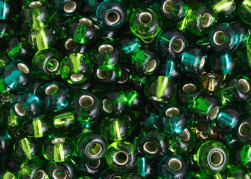 Czech Seed Beads 2/0 Color Lined Green Shades