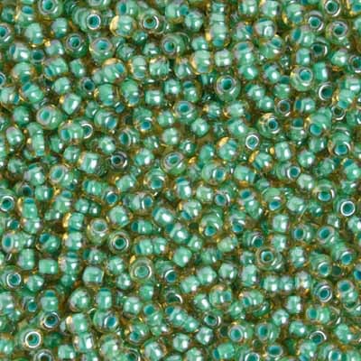 Czech Seed Beads 2/0 Color Lined Green Shades
