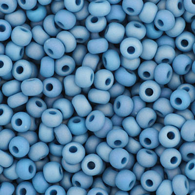 Czech Seed Beads 11/0 Opaque Medium Blue Aurora Borealis Matte Approx. 23g