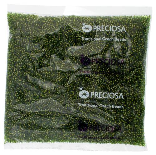 Czech Seed Beads 11/0 Transparent Green Copperlined