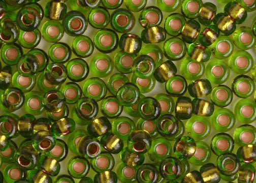 Czech Seed Beads 11/0 Transparent Green Copperlined