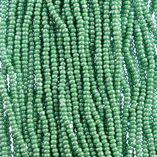 Czech Seed Beads 8/0 Cut Opaque Green Luster Strung