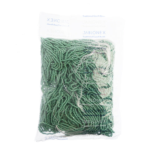 Czech Seed Beads 8/0 Cut Opaque Green Luster Strung