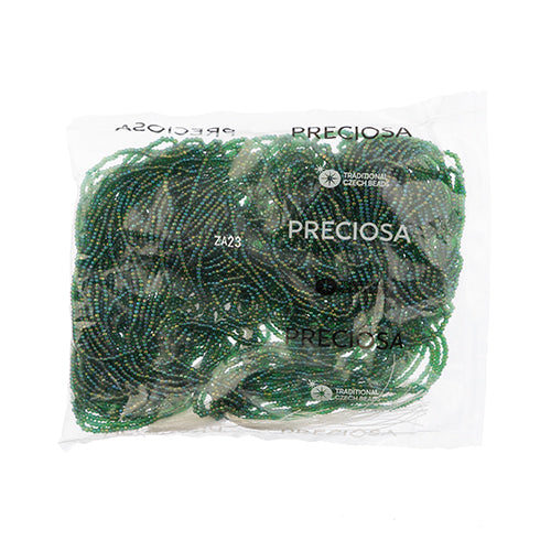 Czech Seed Bead 11/0 Cut Transparent Green Rainbow Strung
