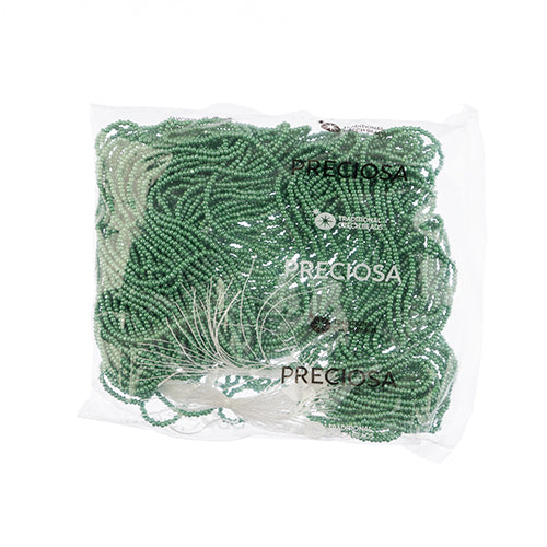 Czech Seed Bead 11/0 Cut Opaque Green Luster Strung