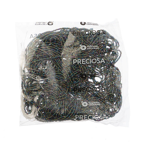 Czech Seed Bead 11/0 Cut Metallic Green AB Strung