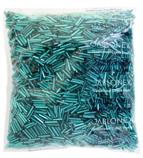 Czech Bugles Silver Lined Teal Green