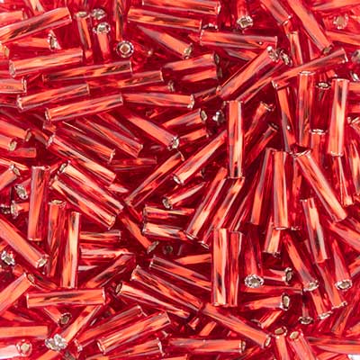 Czech Twisted Bugles Silver Lined Light Red