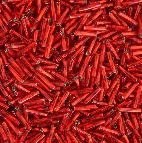 Czech Twisted Bugles Silver Lined Light Red