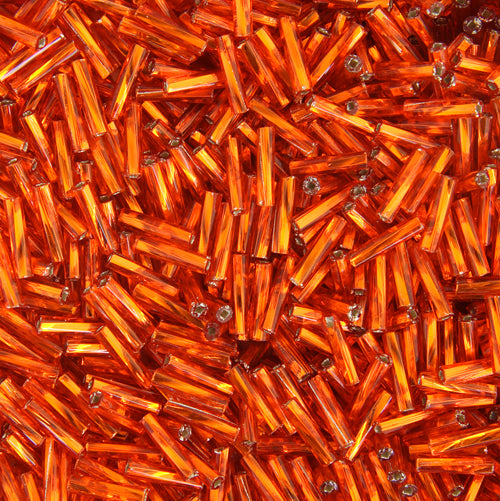 Czech Twisted Bugles Silver Lined Orange