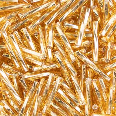 Czech Twisted Bugles Silver Lined Gold