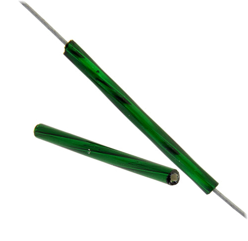 Czech Twisted Bugles Silver Lined Green