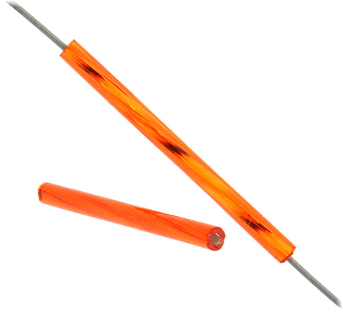 Czech Twisted Bugles Silver Lined Orange