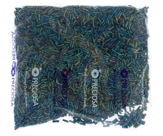 Czech Twisted Bugles Opaque Green Iris