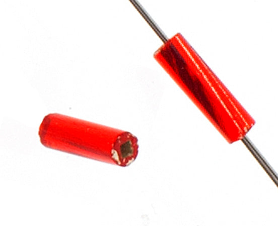 Czech Twisted Bugles Silver Lined Light Red