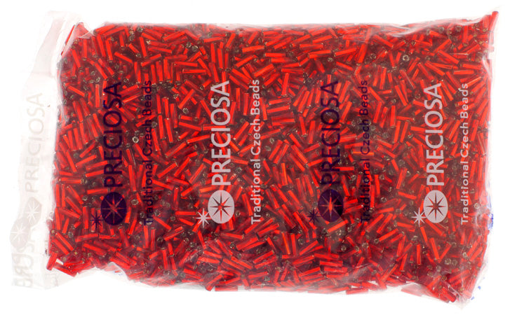 Czech Twisted Bugles Silver Lined Light Red