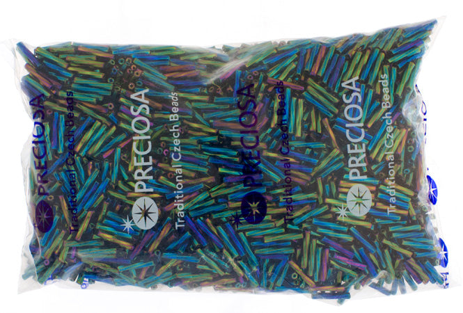 Czech Twisted Bugles Opaque Green Iris