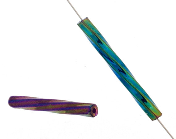 Czech Twisted Bugles Opaque Green Iris