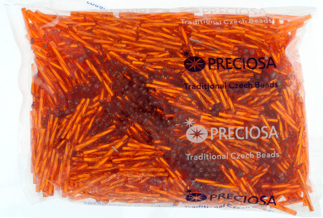 Czech Twisted Bugles Silver Lined Orange