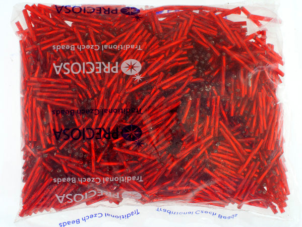 Czech Twisted Bugles Silver Lined Light Red