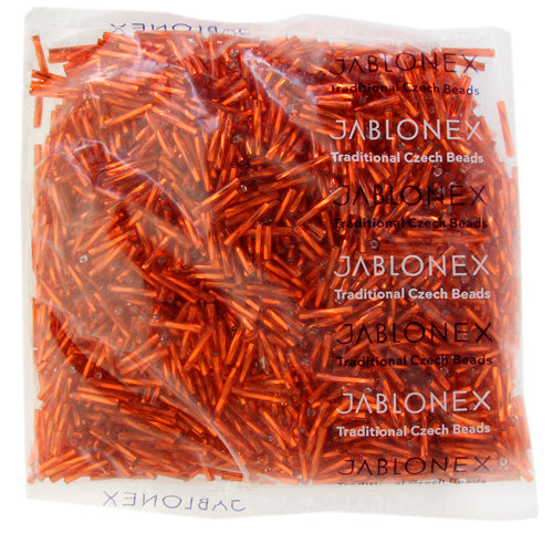 Czech Twisted Bugles Silver Lined Orange
