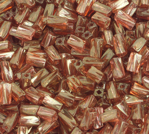 Czech Tubes Twisted Beads 7x3.4mm Pink Luster Square Hole