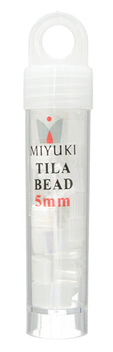 Miyuki Tila Bead 5x5mm 2-hole Transparent White Silk