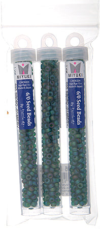 Miyuki Seed Beads Transparent Green Rainbow Frost - 22g Vials