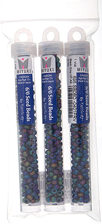 Miyuki Seed Beads Opaque Black/Grey AB Matte - 22g Vials