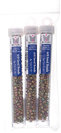 Miyuki Seed Beads Green Pink Opaque AB Metallic Matt Luster - 22g Vials