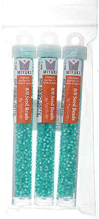 Miyuki Seed Beads Aqua Green Opal Dyed Alabaster Silver Lined - 22g Vials