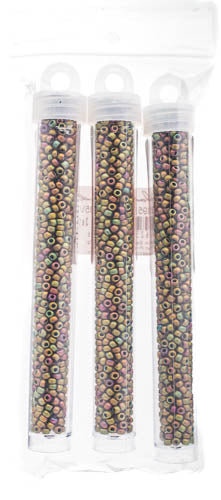 Miyuki Seed Beads Green Pink Opaque AB Metallic Matt Luster - 22g Vials