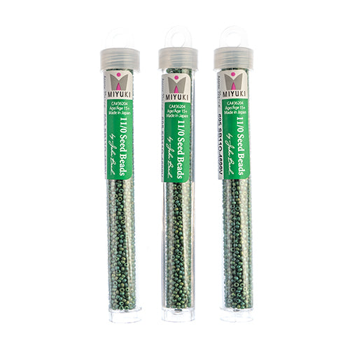 Miyuki Seed Beads  Frosted Glazed/Rainbow Green Pine Matte AB - 22g Vials