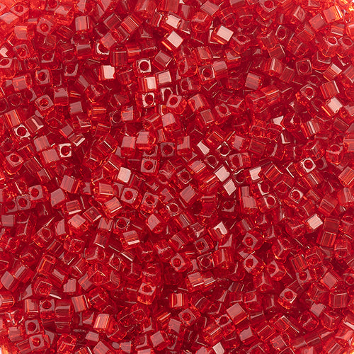 Miyuki Square/Cube Beads 1.8mm Red Orange Transparent AB Matte - apx 20g Vial